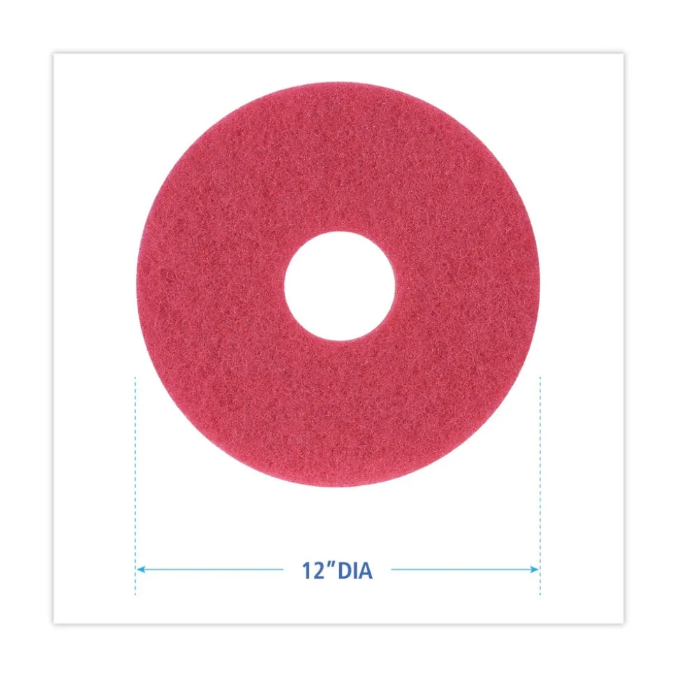 Boardwalk 12 in. Diameter Buffing Floor Pads - Red (5/Carton)