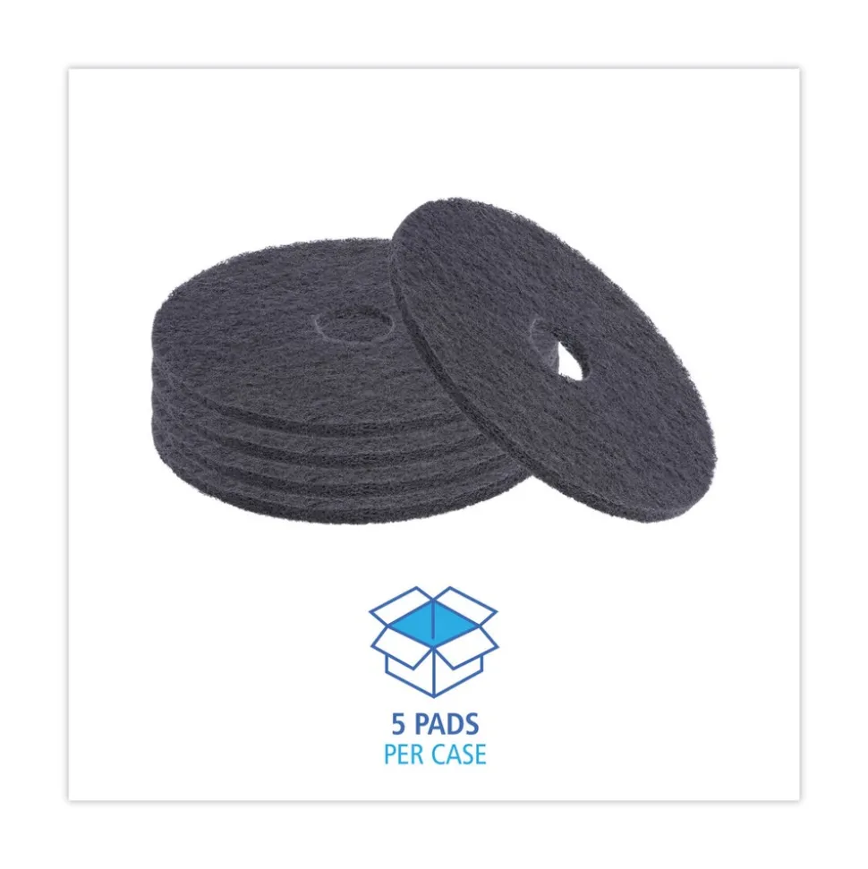 Boardwalk 17 in. Diameter Stripping Floor Pads - Black (5/Carton)