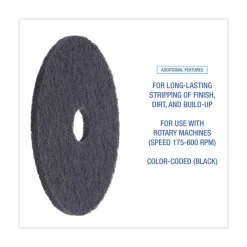 Boardwalk 17 in. Diameter Stripping Floor Pads - Black (5/Carton)