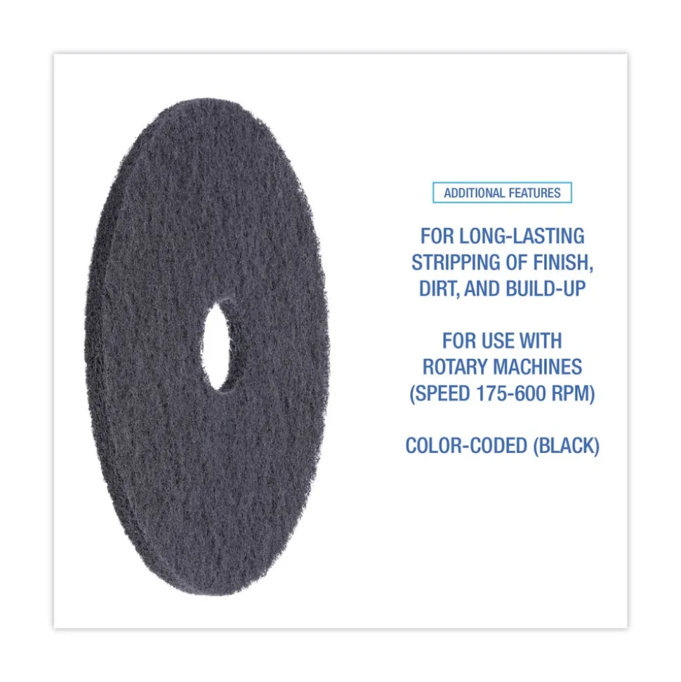 Boardwalk 19 in. Diameter Stripping Floor Pads - Black (5/Carton)