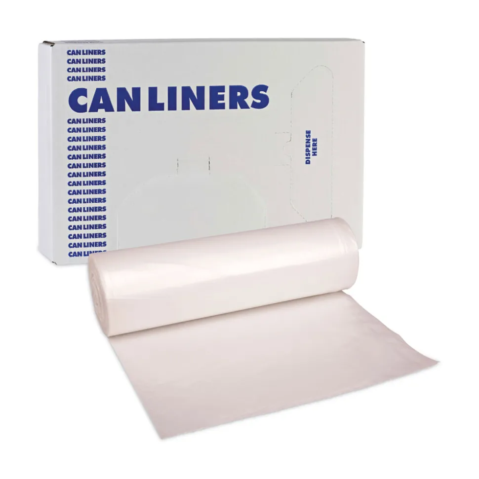 Boardwalk 40 in. x 48 in. 45 Gallon 13 mic High Density Industrial Coreless Roll Can Liners - Natural (250/Carton)