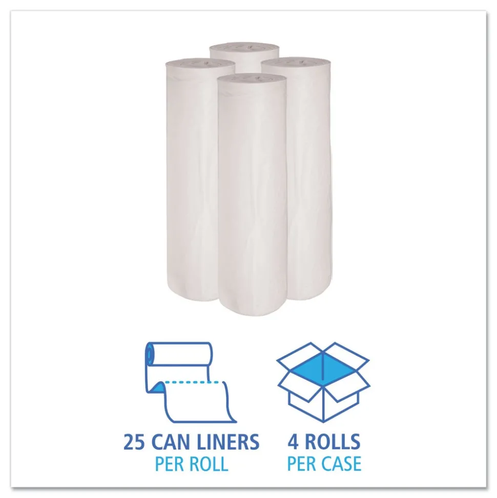 Boardwalk 40 in. x 46 in. 45 gal. 0.6 mil Low-Density Waste Can Liners - White (100/Carton)