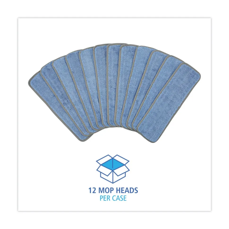 Boardwalk 18 in. x 5 in. Hook and Loop Back Split Microfiber Mop Head - Blue (1 Dozen)
