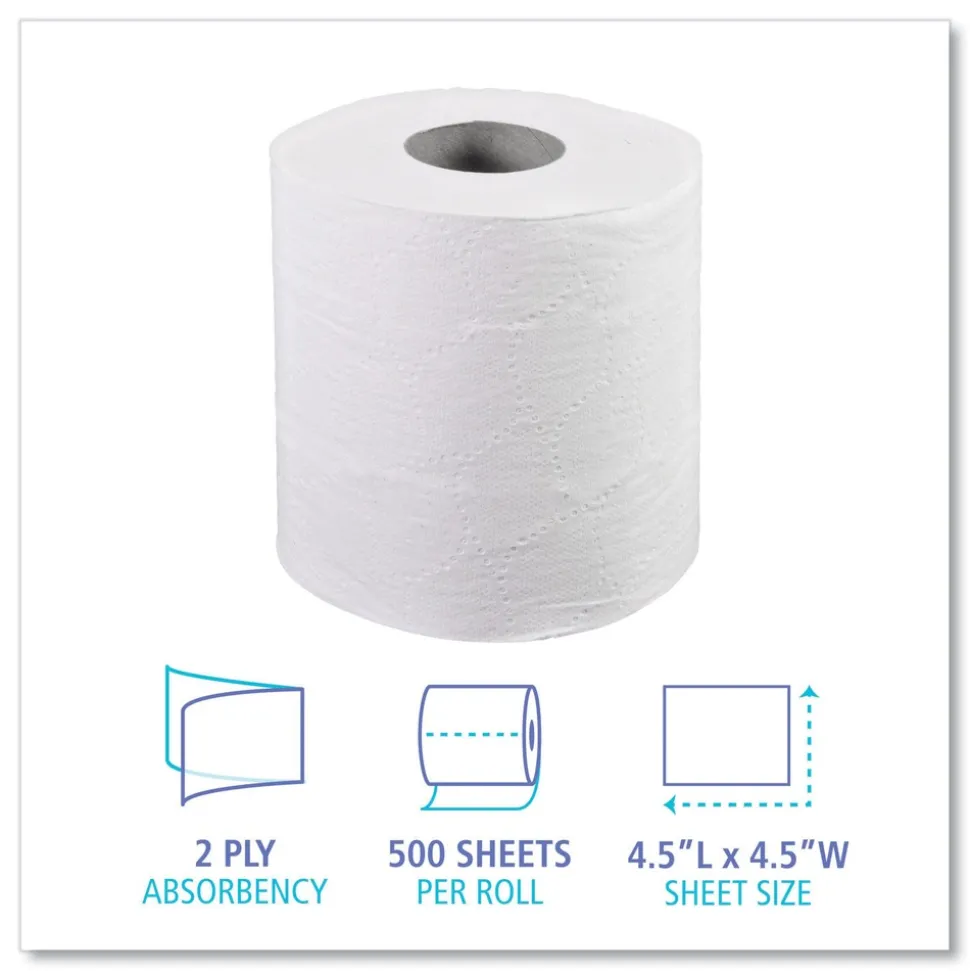 Boardwalk 4.5 in. x 4.5 in. 2-Ply Septic Safe Toilet Tissue - White (96/Carton)