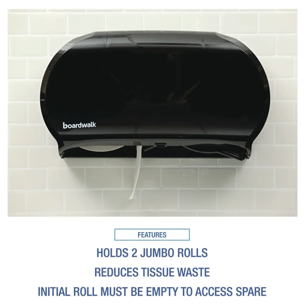 Boardwalk 20.25 in. x 6 in. x 12.25 in. Jumbo Twin Toilet Tissue Dispenser - Black