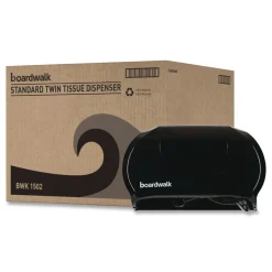 Boardwalk 13 in. x 6.75 in. x 8.75 in. Standard Twin Toilet Tissue Dispenser - Black