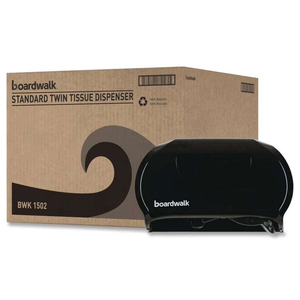 Boardwalk 13 in. x 6.75 in. x 8.75 in. Standard Twin Toilet Tissue Dispenser - Black