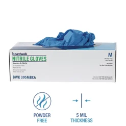 Boardwalk 5 mil. Disposable Powder-Free Nitrile Gloves - Medium, Blue (100/Box)
