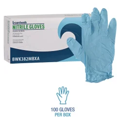 Boardwalk 5 mil 9.5 in. Long Powder-Free Disposable Examination Nitrile Gloves - Medium, Blue (100/Box, 10 Boxes/Carton)
