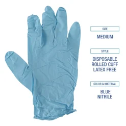 Boardwalk 5 mil 9.5 in. Long Powder-Free Disposable Examination Nitrile Gloves - Medium, Blue (100/Box, 10 Boxes/Carton)