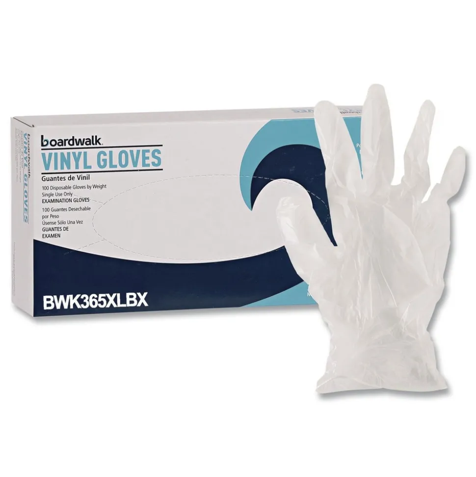 Boardwalk 2.6 mil 9.5 in. Long Powder-Free General Purpose Vinyl Gloves - Extra Large, Clear (100/Box, 10 Boxes/Carton)