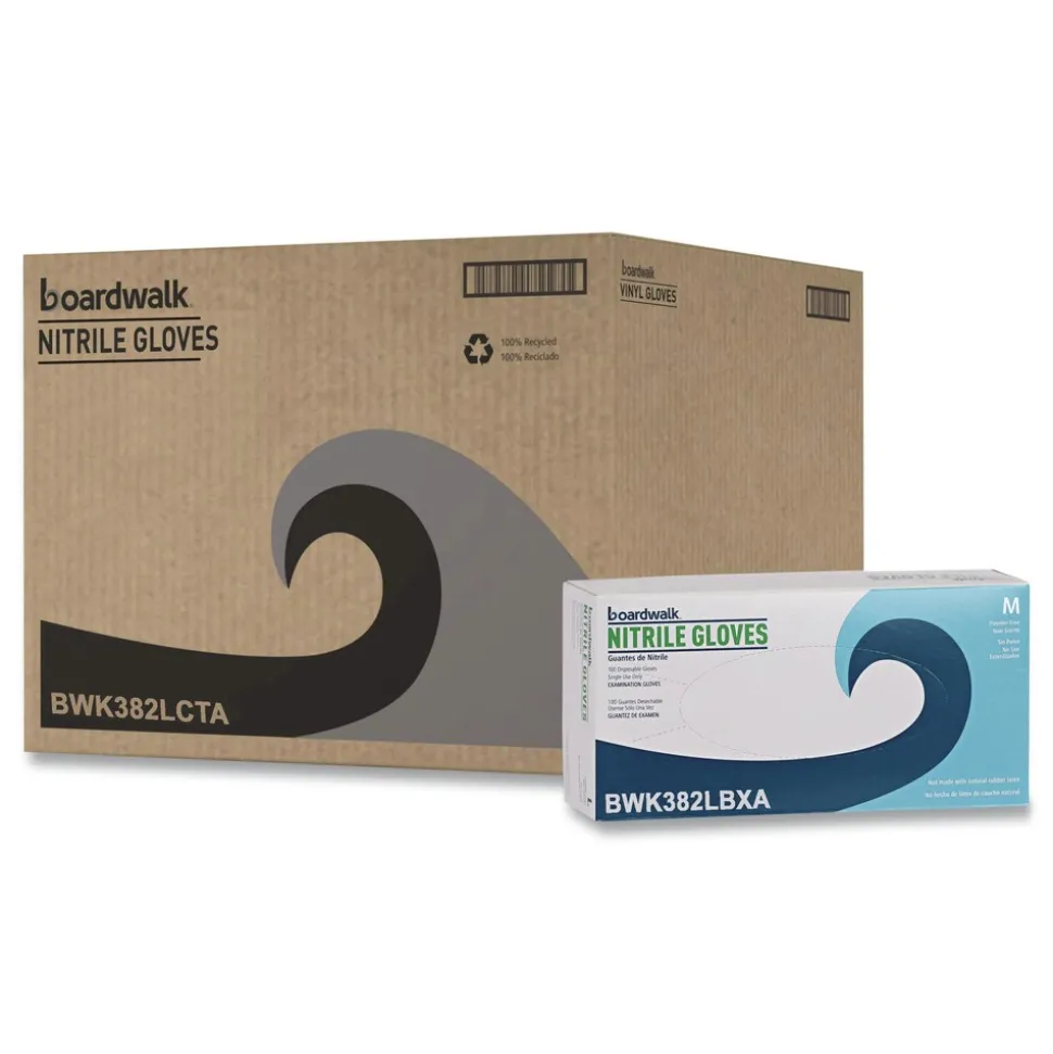 Boardwalk 5 mil 9.5 in. Long Powder-Free Disposable Examination Nitrile Gloves - Large, Blue (100/Box, 10 Boxes/Carton)