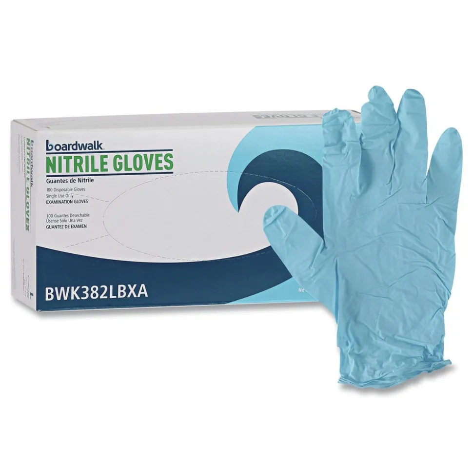Boardwalk 5 mil 9.5 in. Long Powder-Free Disposable Examination Nitrile Gloves - Large, Blue (100/Box, 10 Boxes/Carton)