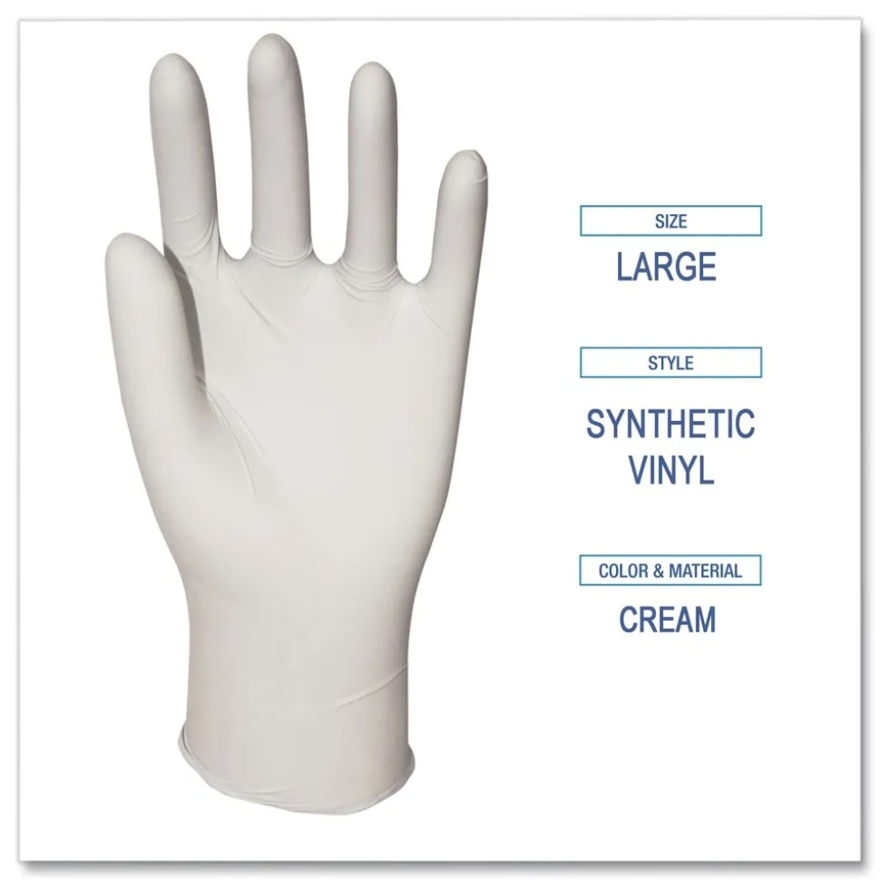 Boardwalk 4 mil 9.5 in. Long Powder-Free Synthetic Vinyl Gloves - Large, Cream (100/Box, 10 Boxes/Carton)