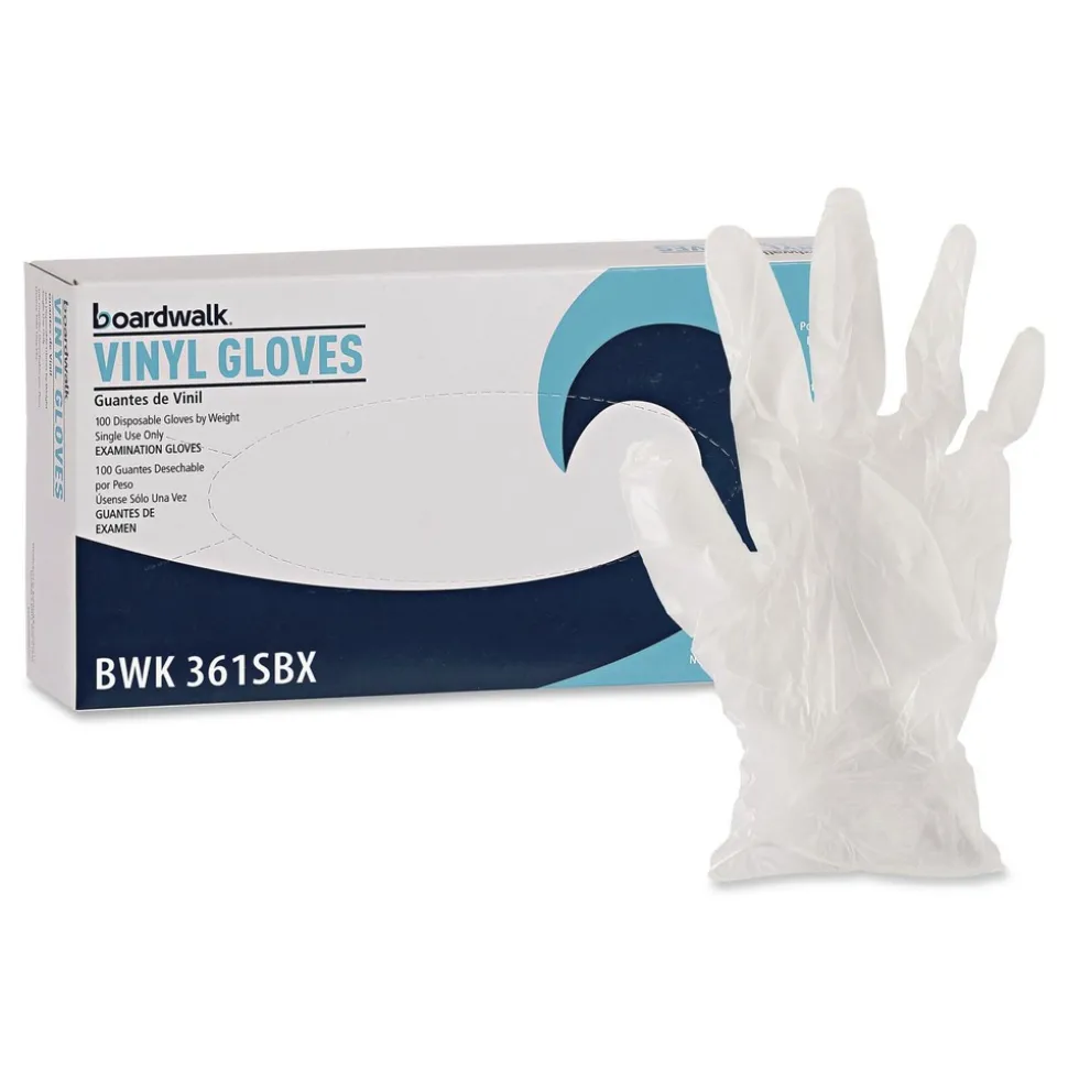 Boardwalk 3.6 mil Thick 9.5 in. Long Powder-Free Exam Vinyl Gloves - Large, Clear (100/Box, 10 Boxes/Carton)