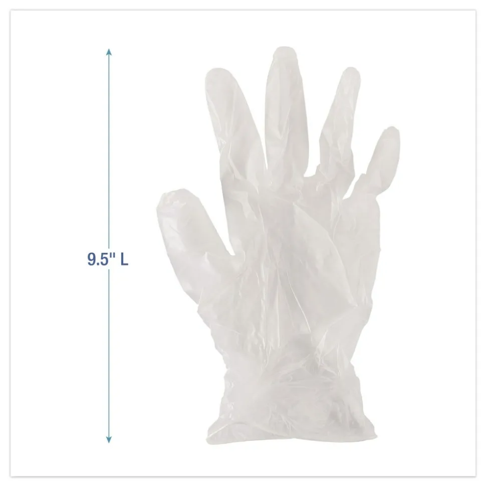 Boardwalk 3.6 mil Thick 9.5 in. Long Powder-Free Exam Vinyl Gloves - Large, Clear (100/Box, 10 Boxes/Carton)