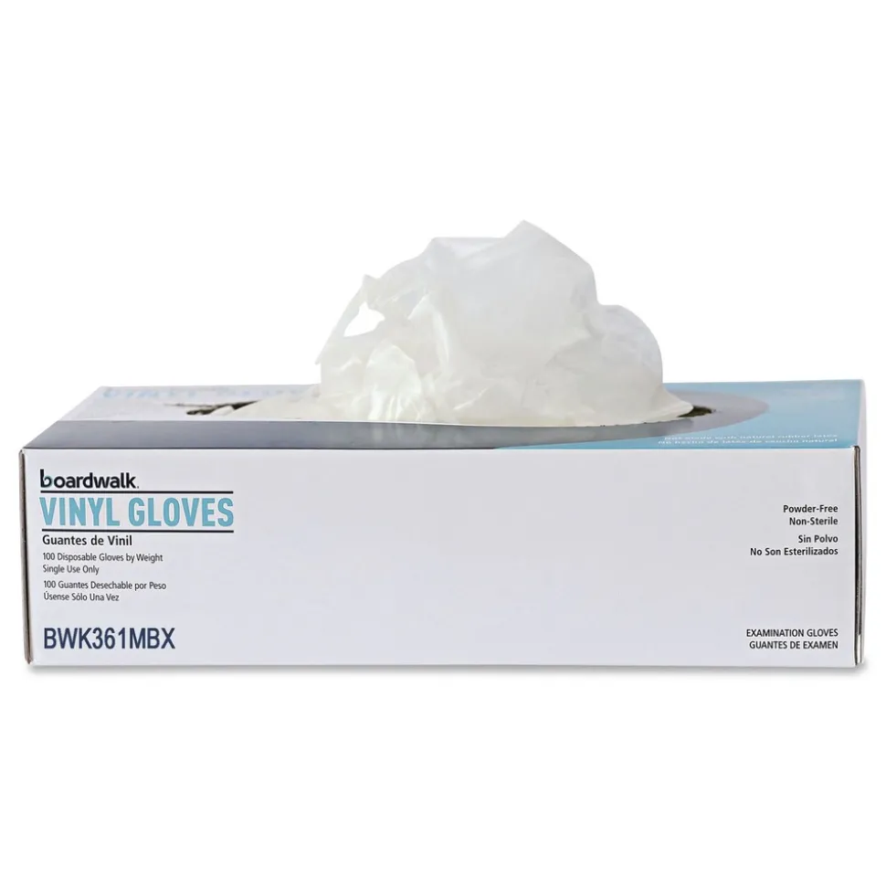 Boardwalk 3.6 mil Thick 9.5 in. Long Powder-Free Exam Vinyl Gloves - Medium, Clear (100/Box, 10 Boxes/Carton)