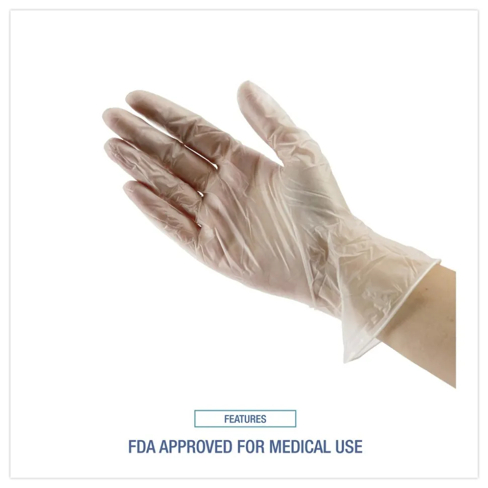 Boardwalk 3.6 mil Thick 9.5 in. Long Powder-Free Exam Vinyl Gloves - Medium, Clear (100/Box, 10 Boxes/Carton)