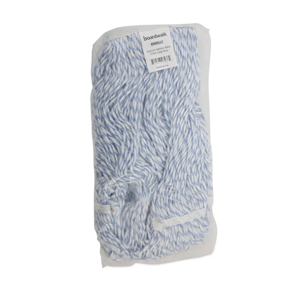Boardwalk Narrow Floor Finish Rayon/Polyester Mop Head - Medium, White/Blue (12/Carton)
