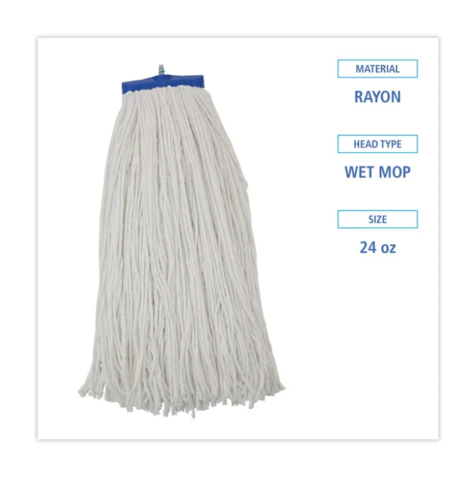 Boardwalk 24 oz. Cut-End Lie-Flat Rayon Wet Mop Head - White (12/Carton)