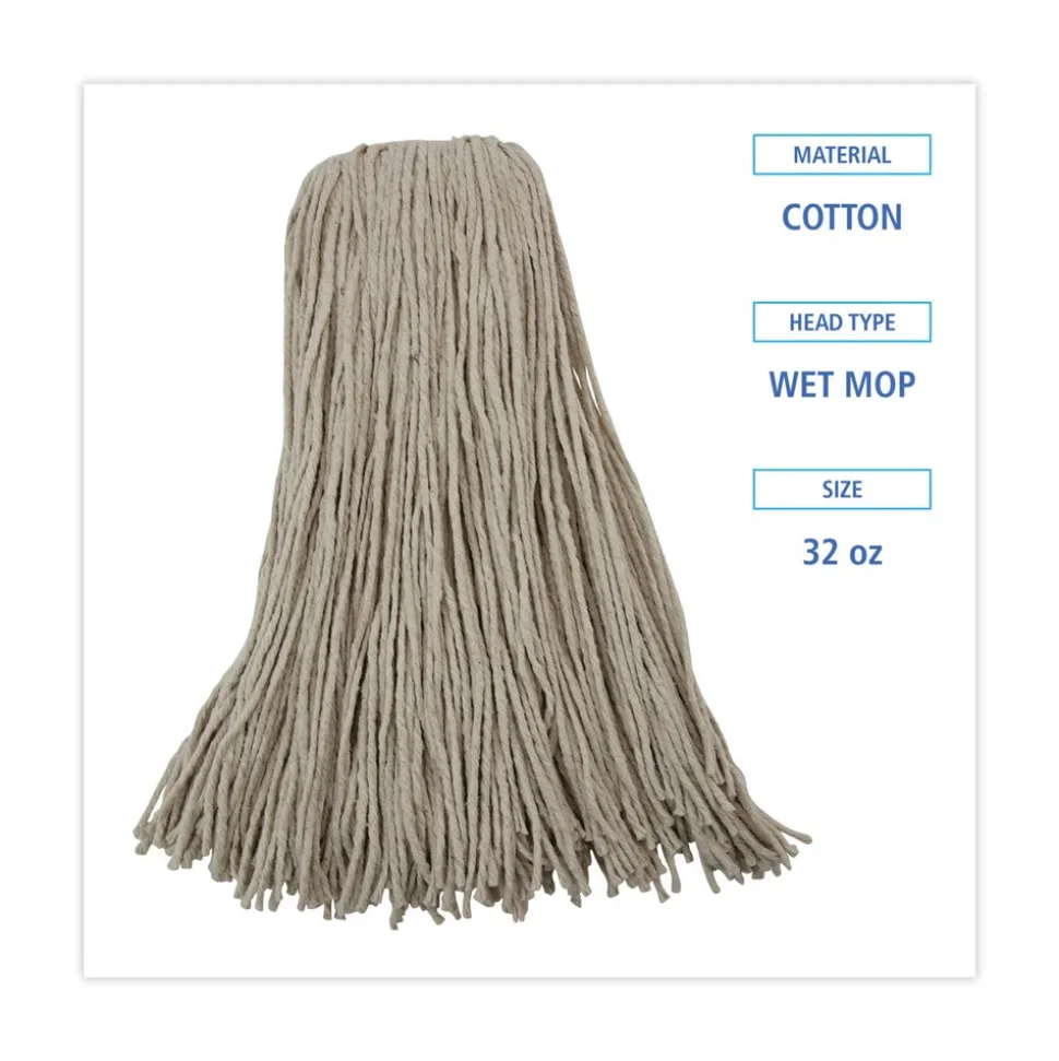 Boardwalk 32 oz. 4-Ply Cut-End Cotton Mop Head - White (12/Carton)