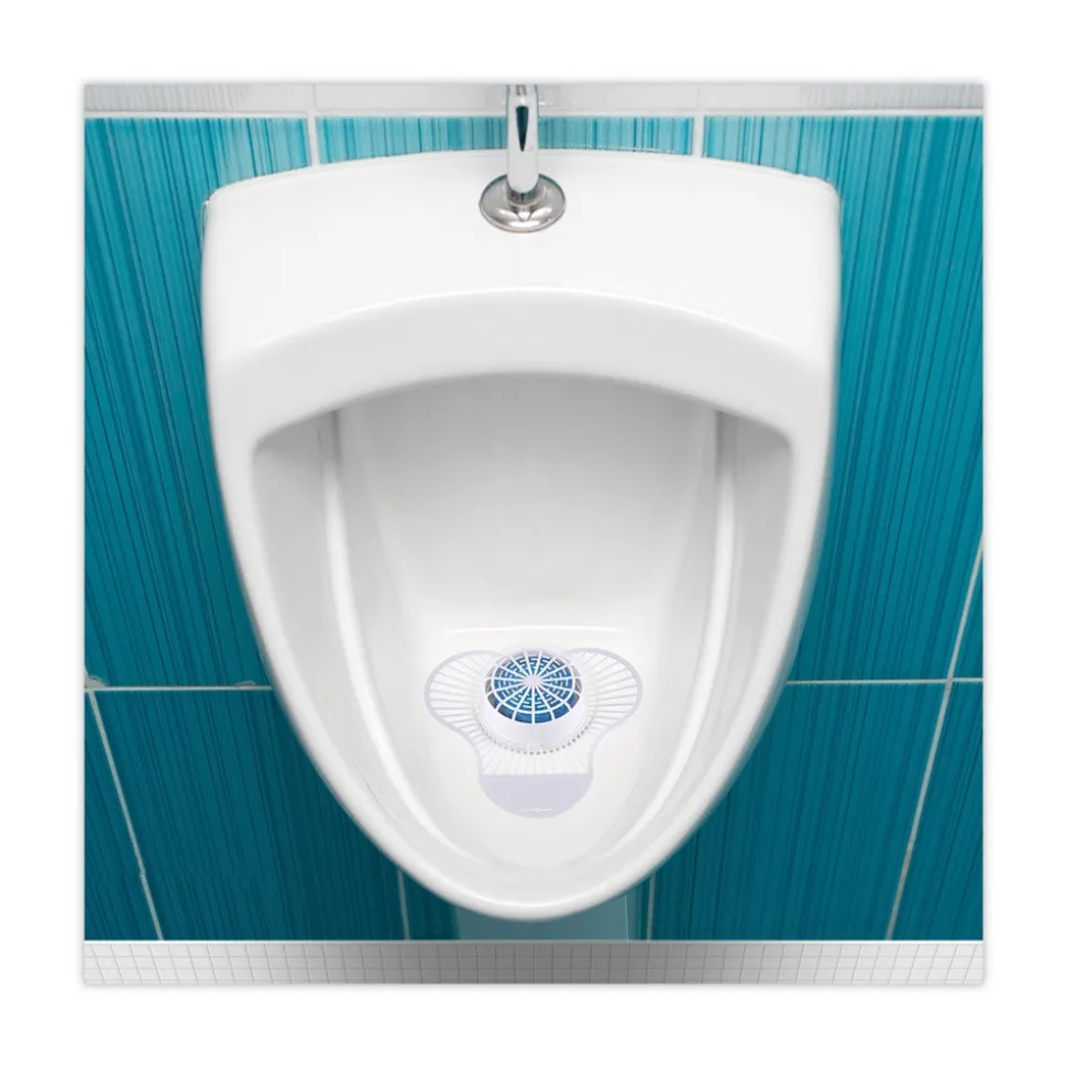 Boardwalk 3.25 oz. Urinal Screen with Non-Para Deodorizer Block - Green Apple Scent, Blue/White (12/Box)