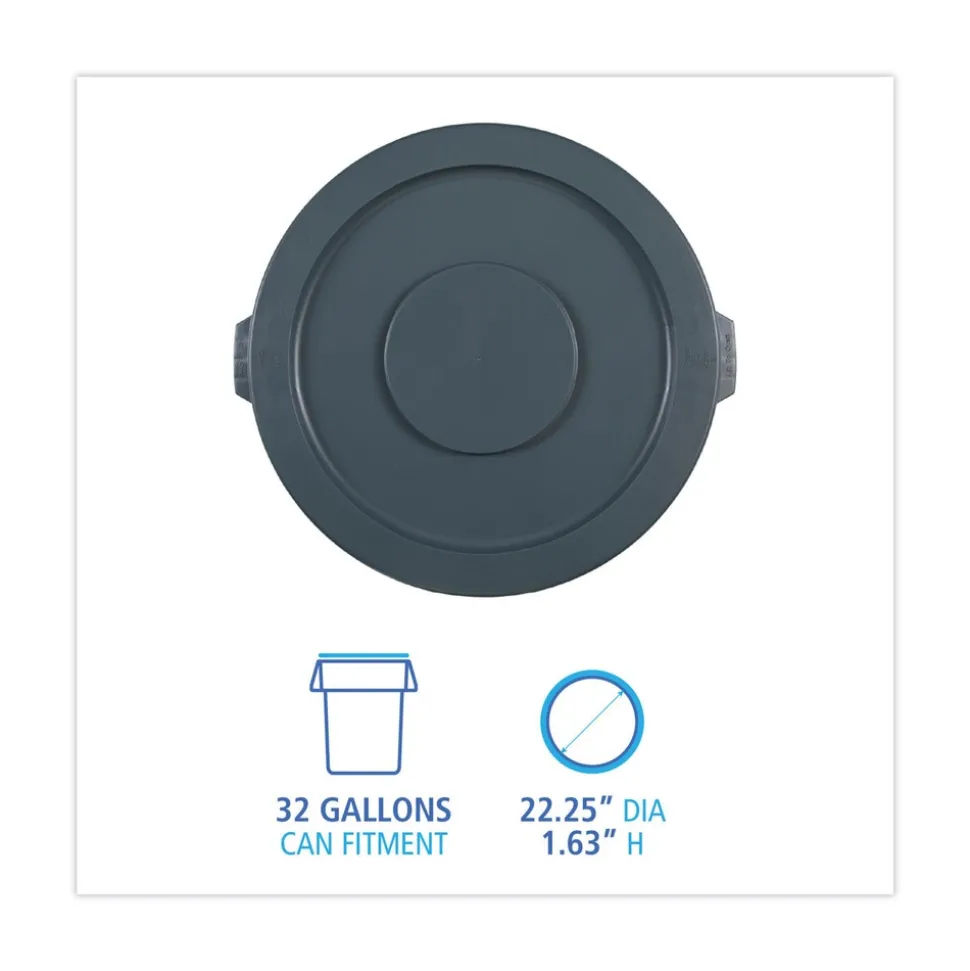 Boardwalk Plastic Round Flat-Top Lid for 32 Gallon Waste Receptacles - Gray