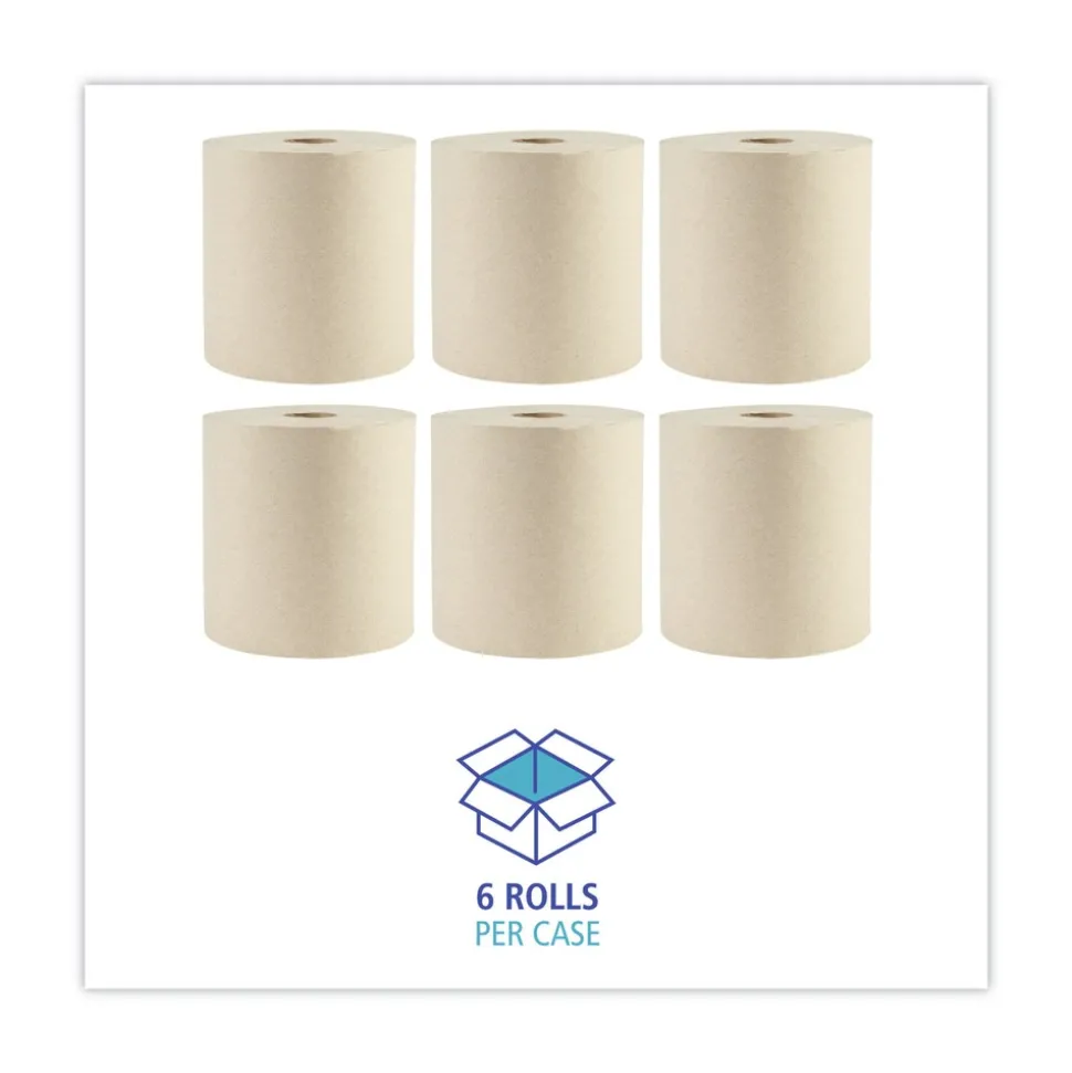 Boardwalk 1-Ply 8 in. x 800 ft. Green Xtra Roll Towels - Natural (6 Rolls/Carton)