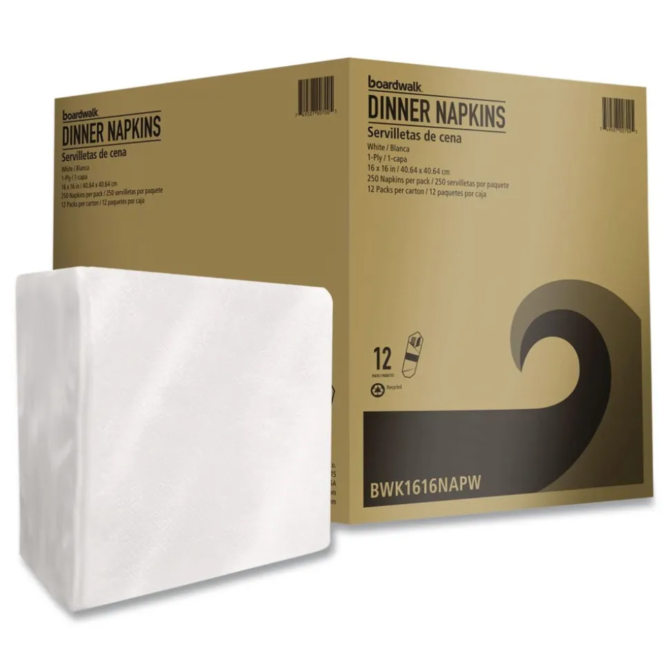 Boardwalk 1-Ply 16 in. x 16 in. Dinner Napkins - White (250/Pack, 12 Packs/Carton)