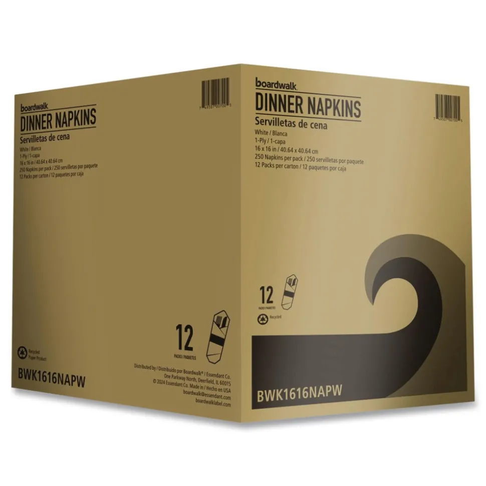 Boardwalk 1-Ply 16 in. x 16 in. Dinner Napkins - White (250/Pack, 12 Packs/Carton)