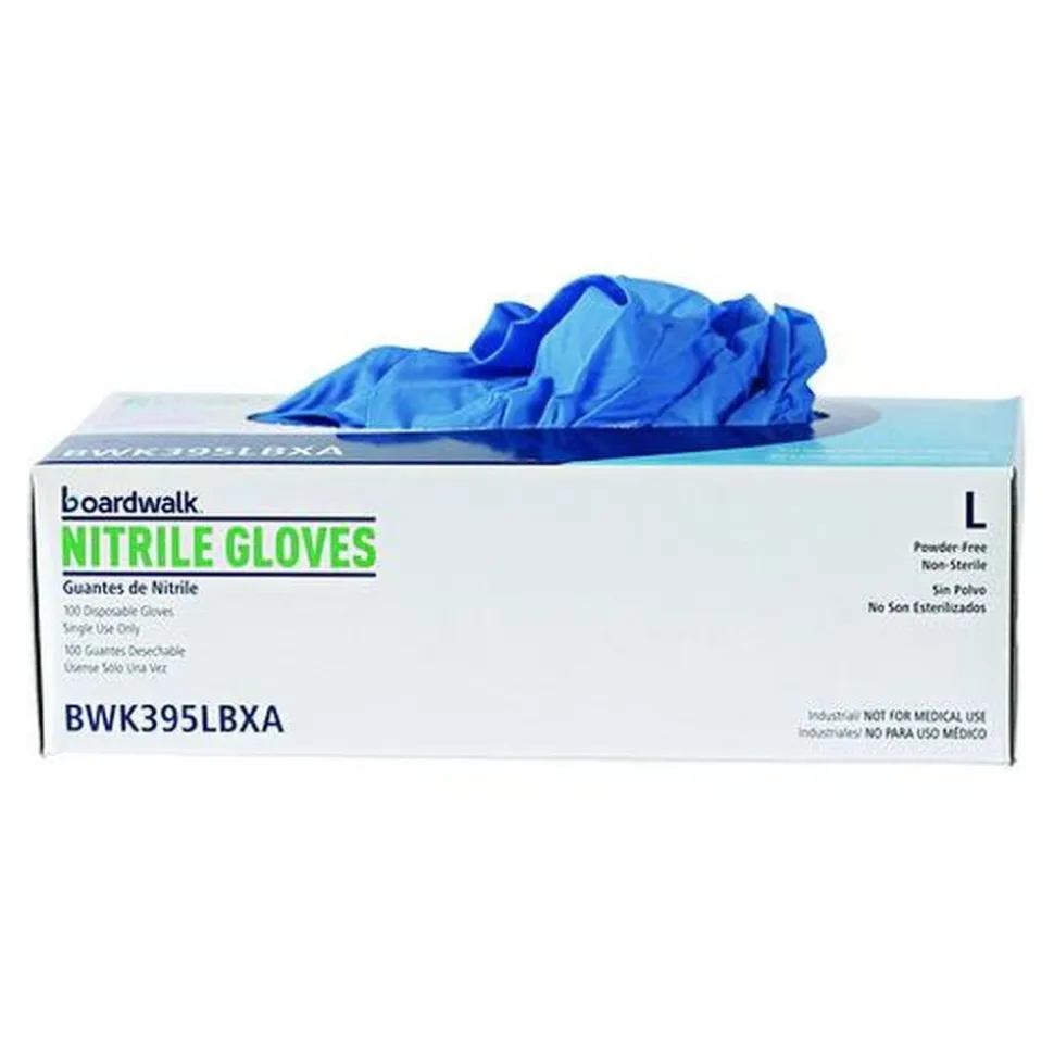 Boardwalk 395 Series 5 mil Thick 9.5 in. Long Powder-Free Disposable General-Purpose Nitrile Gloves - Large, Blue (1000/Carton)
