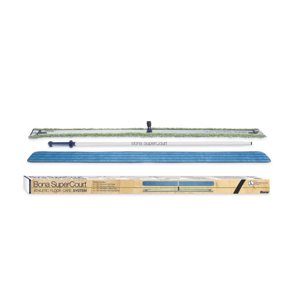 Bona 60 in. Wide Microfiber Head SuperCourt Athletic Floor Care System - Silver/Blue Aluminum Handle