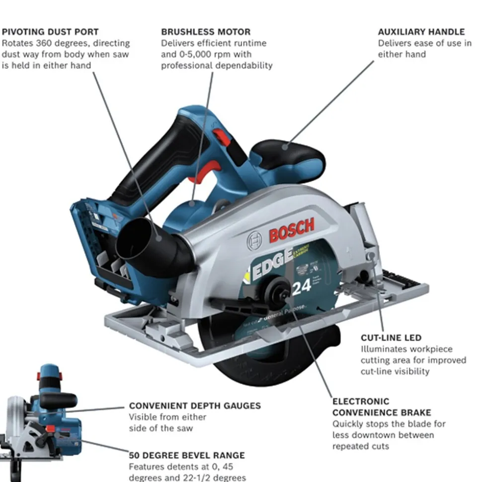 Bosch 18V Brushless Lithium-Ion 6-1/2 in. Cordless Circular Saw (Tool Only)