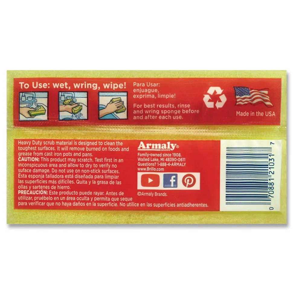 Brillo Estracell 4.5 in. x 2.75 in. Heavy-Duty Scrub Sponge - Yellow/Green (8/Carton)