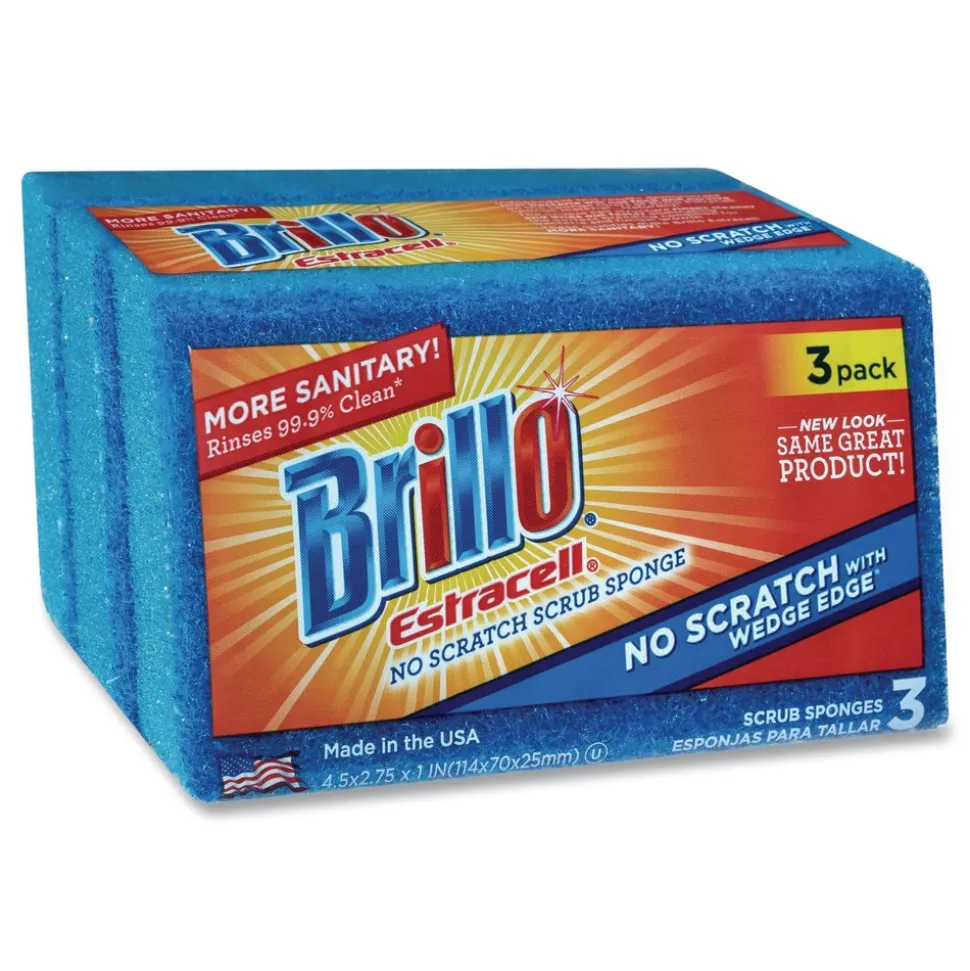 Brillo Estracell 4.5 in. x 2.75 in. No-Scratch Kitchen Sponges - Blue (8/Carton)