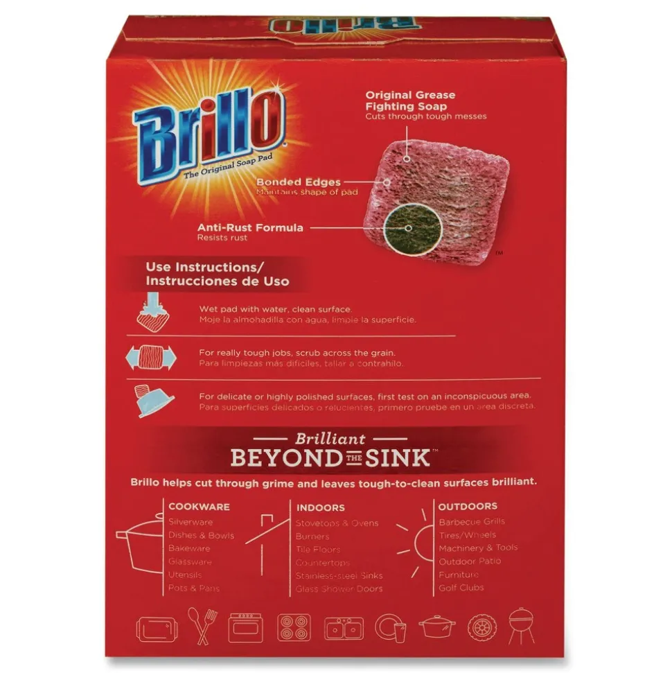 Brillo 2.5 in. x 3 in. Steel Wool Soap Pads - Gray/Pink (12/Carton)