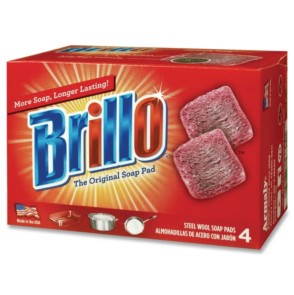 Brillo 2.5 in. x 3 in. Steel Wool Soap Pads - Gray/Pink (12/Carton)
