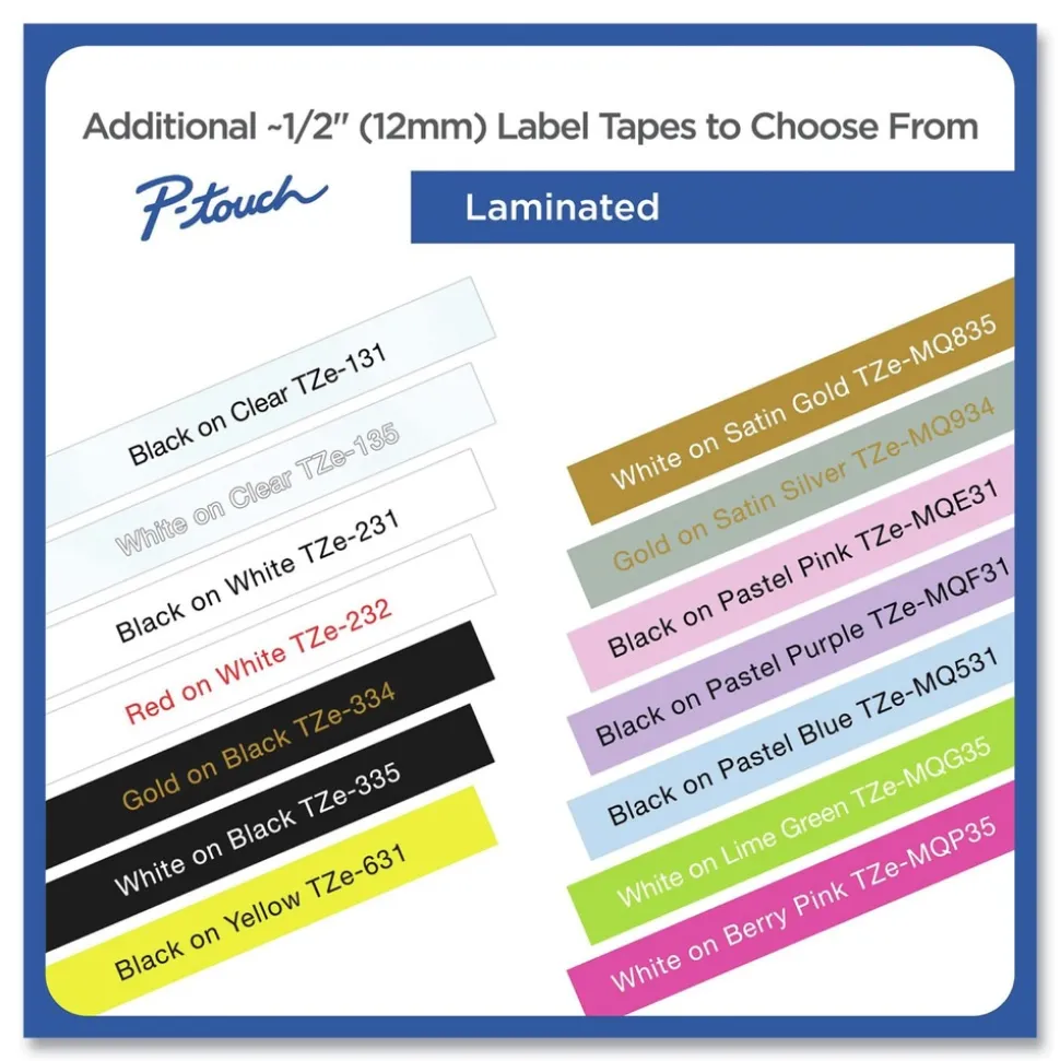 Brother P-Touch 0.5 in. TZe Series Standard Adhesive Laminated Labeling Tape - Black on White (8/Pack)