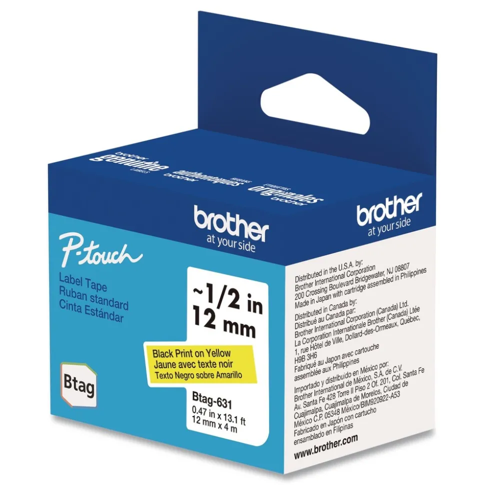 Brother P-Touch 0.47 in. x 13.1 ft. Genuine P-Touch BTAG Label Tapes - Black on Yellow