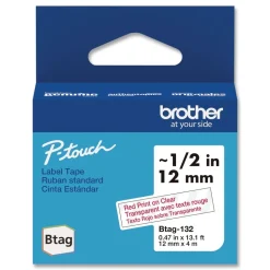 Brother P-Touch 0.47 in. x 13.1 ft. Genuine P-Touch BTAG Label Tapes - Red on Clear