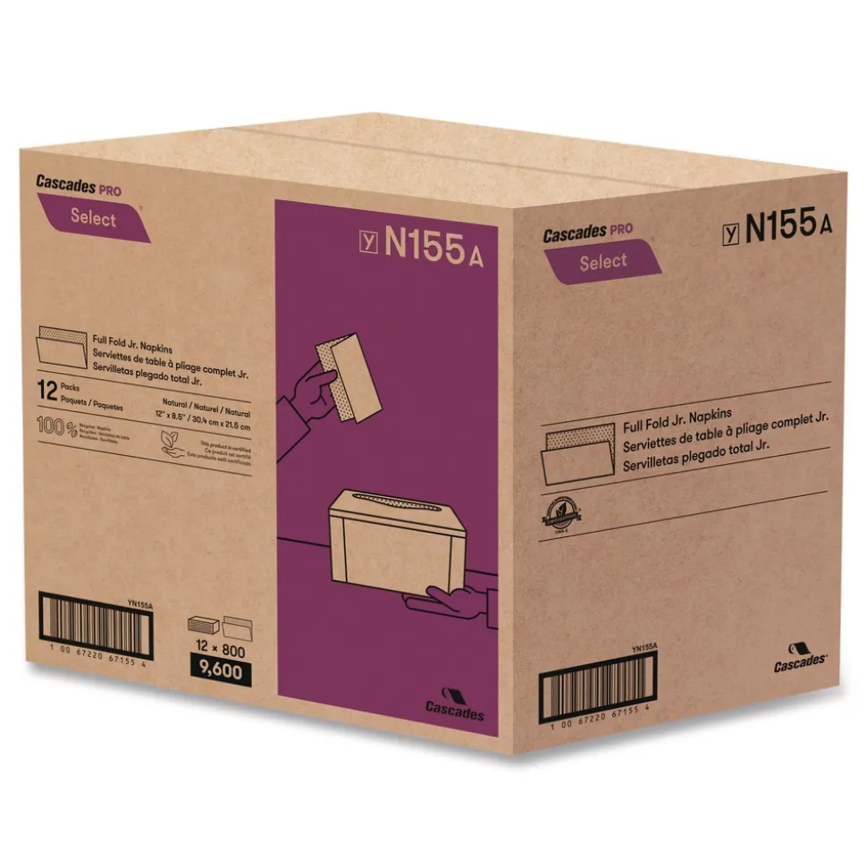 Cascades PRO 12 in. x 8.5 in. 1-Ply Select Full Fold II Napkins - White (12 Packs/Carton)