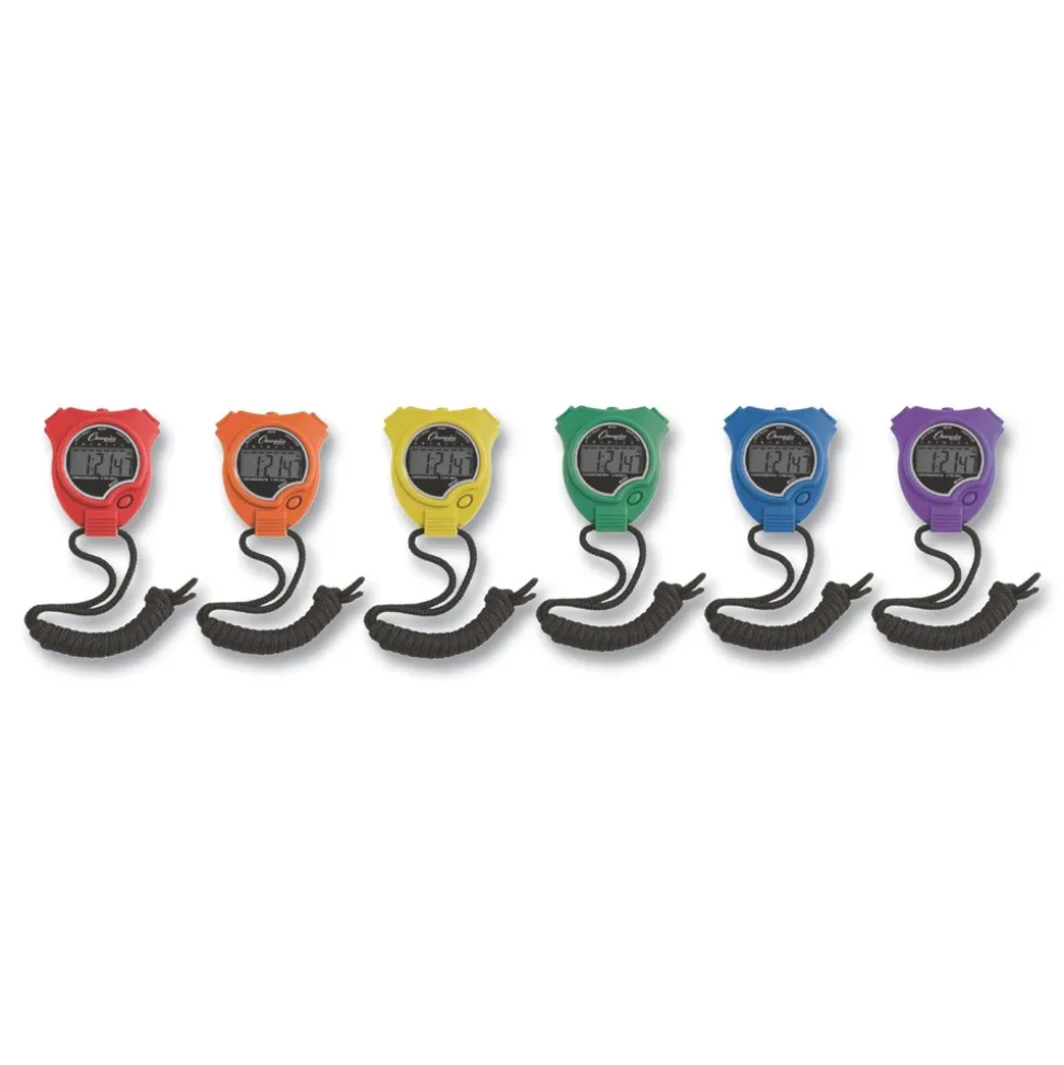 Champion Sports Accurate to 1/100 Second Water-Resistant Stopwatch - Assorted Colors (6/Box)