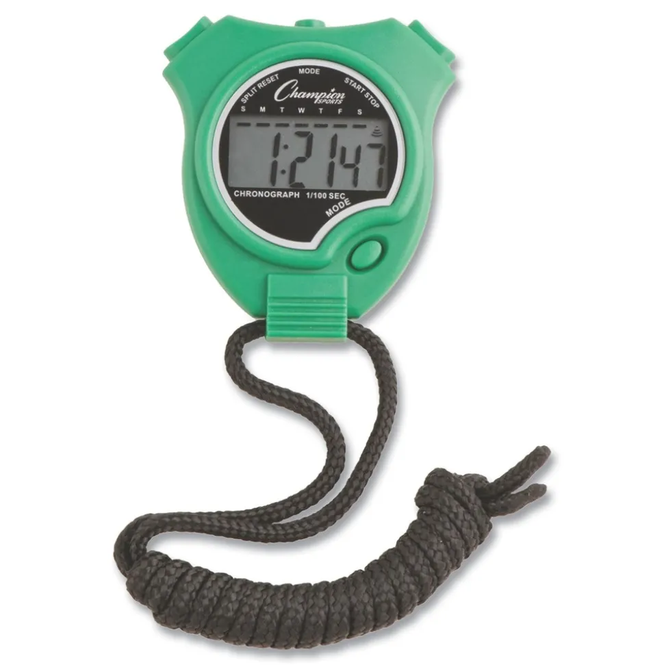 Champion Sports Accurate to 1/100 Second Water-Resistant Stopwatch - Assorted Colors (6/Box)