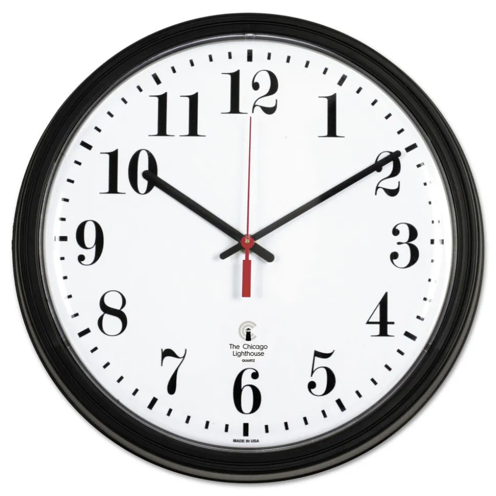 Chicago Lighthouse 13.75 in. Overall Diameter 1 AA Black Quartz Contract Clock - Black Case