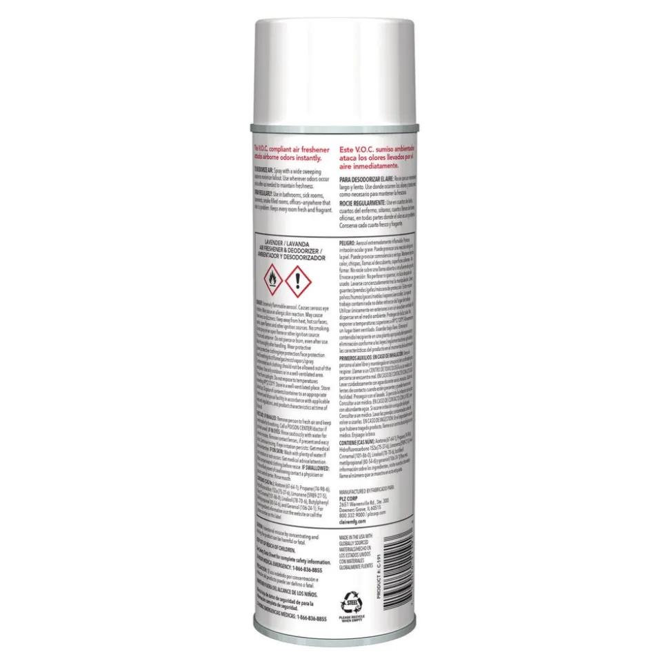 Claire 10 oz. Aerosol Spray Aerosol Air Freshener and Deodorizer - Lavender (1/Carton)