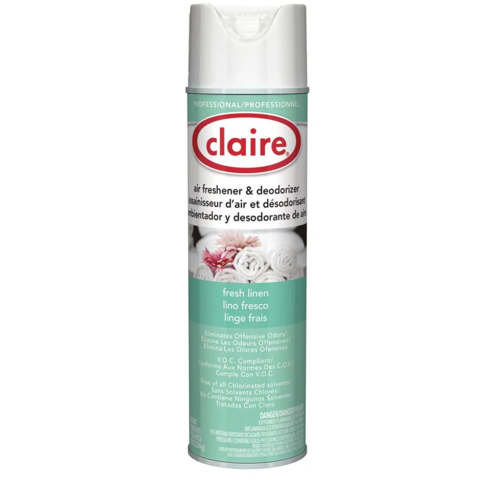 Claire 10 oz. Aerosol Spray Aerosol Air Freshener and Deodorizer - Fresh Linen (1/Carton)