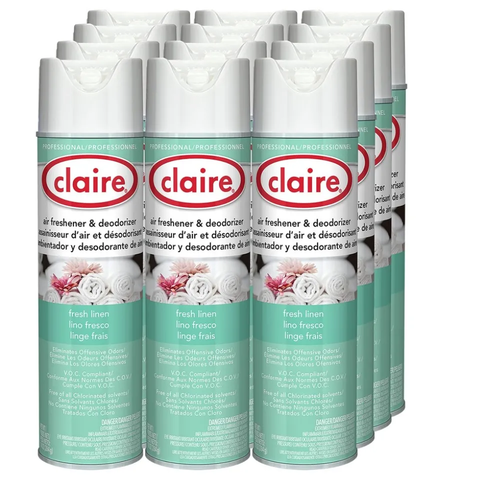 Claire 10 oz. Aerosol Spray Aerosol Air Freshener and Deodorizer - Fresh Linen (1/Carton)