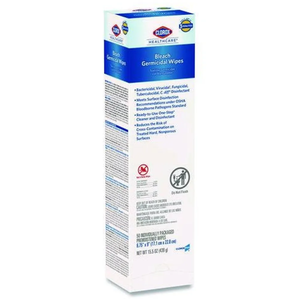 Clorox Healthcare 6.75 in. x 9 in. 1-Ply Individual Bleach Germicidal Wipes - Unscented White (6/Carton)