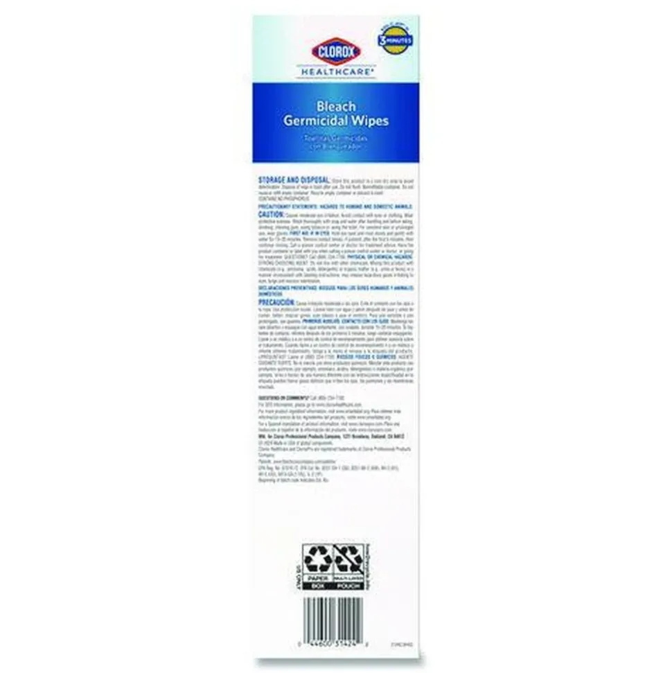 Clorox Healthcare 6.75 in. x 9 in. 1-Ply Individual Bleach Germicidal Wipes - Unscented White (6/Carton)
