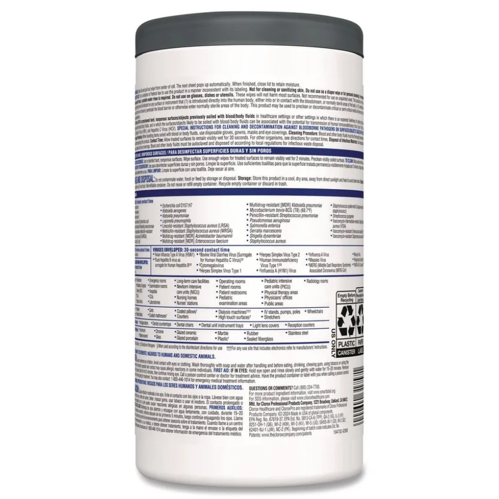 Clorox Healthcare 6.75 in. x 8 in. 1-Ply VersaSure Cleaner Disinfectant Wipes - Fragranced White (6/Carton)